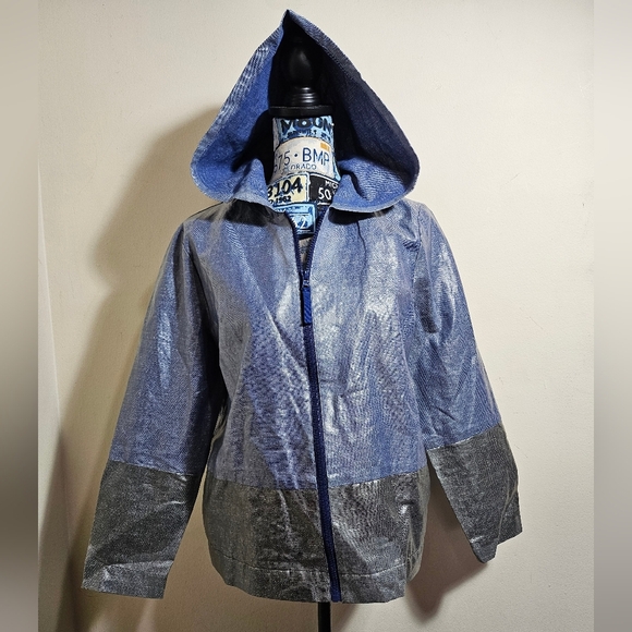 Kate Spade SATURDAY Waxed Linen Lightweight Rain Jacket Large Colorblock - Picture 3 of 9